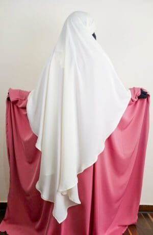 Khimar blanc 1 voile avec abaya nidha rose - femme musulmane