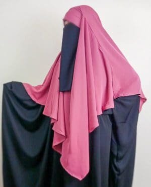 Khimar rose 1 voile avec abaya nidha verte- femme musulmane
