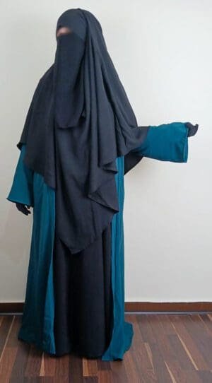 abaya kimono bleu - femme musulmane