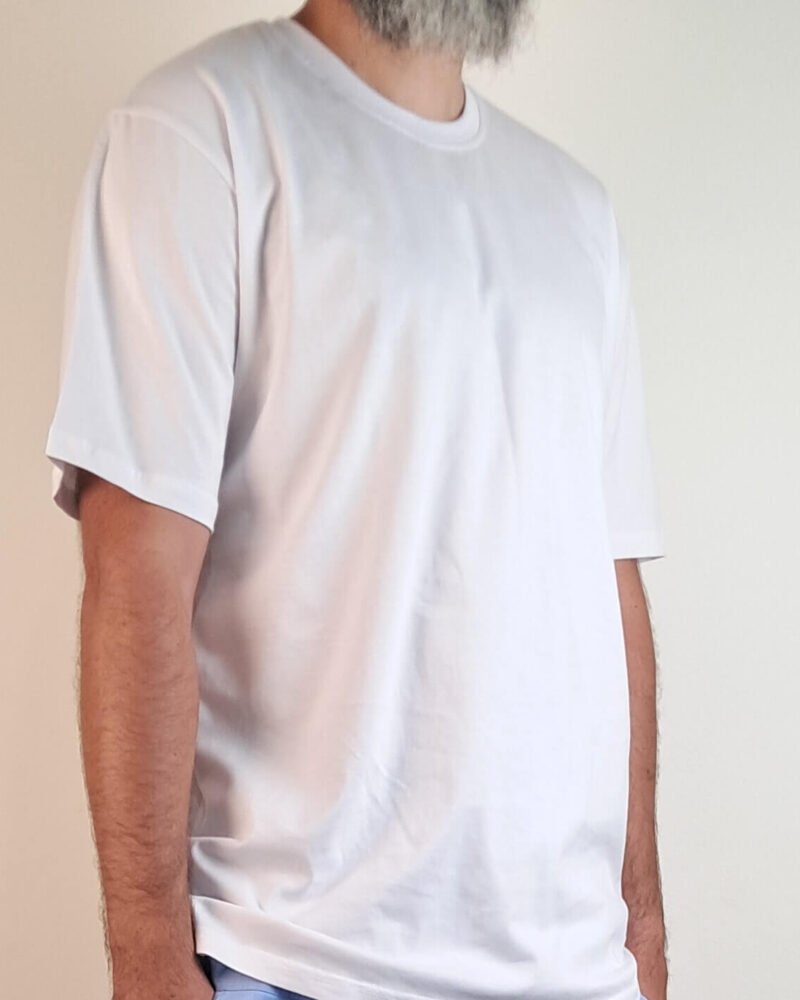 T-shirt blanc long col rond - 100% coton