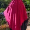 Khimar cerise 1 voile avec abaya noir- femme musulmane