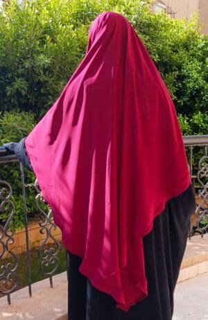 Khimar cerise 1 voile avec abaya noir- femme musulmane