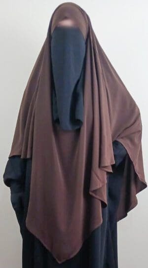 Khimar marron 1 voile avec abaya noir- femme musulmane