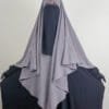 Khimar gris 1 voile avec abaya noir- femme musulmane