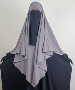 Khimar gris 1 voile avec abaya noir- femme musulmane