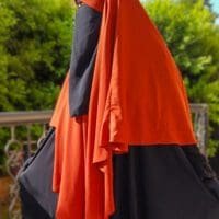Khimar orange 1 voile avec abaya noir- femme musulmane