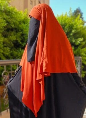 Khimar orange 1 voile avec abaya noir- femme musulmane