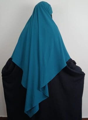 Khimar bleu 1 voile avec abaya noir- femme musulmane