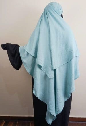 Khimar bleu 2 voiles - femme musulmane