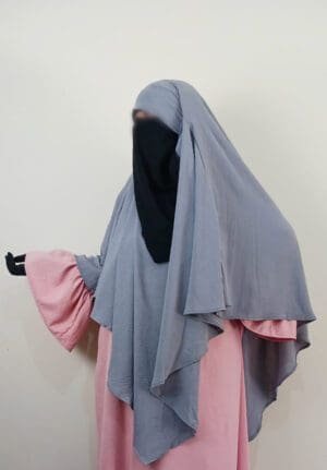 Khimar gris 1 voile avec abaya rose- femme musulmane