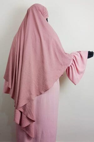 Khimar rose 1 voile avec abaya rose- femme musulmane