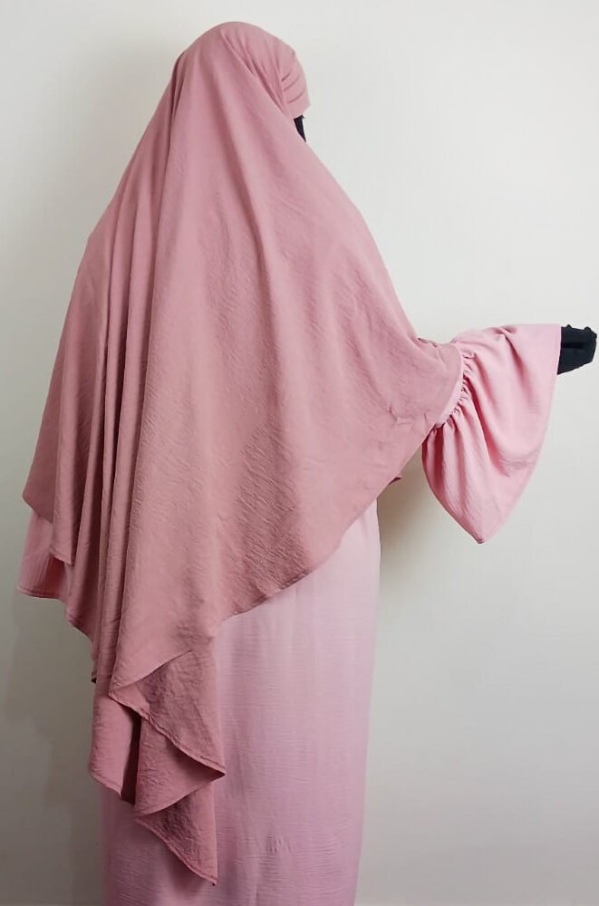 Khimar rose 1 voile avec abaya rose- femme musulmane