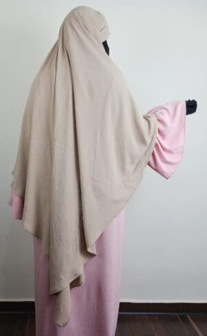 Khimar beige 1 voile avec abaya rose- femme musulmane