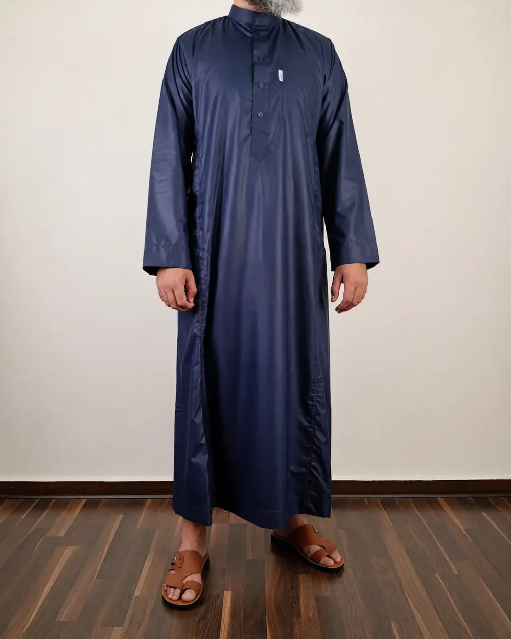 Qamis bleu col fermé
